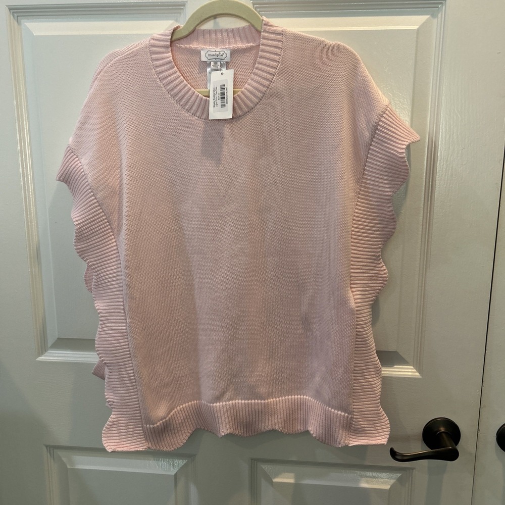 NWT Mud Pie Rigsby Scallop Edge Pullover Sweater Knit pink One Size Women's